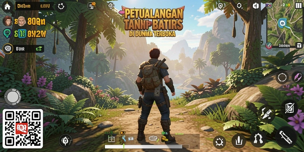 Tangkapan layar 8QR menampilkan aksi eksplorasi dalam dunia terbuka yang menakjubkan.