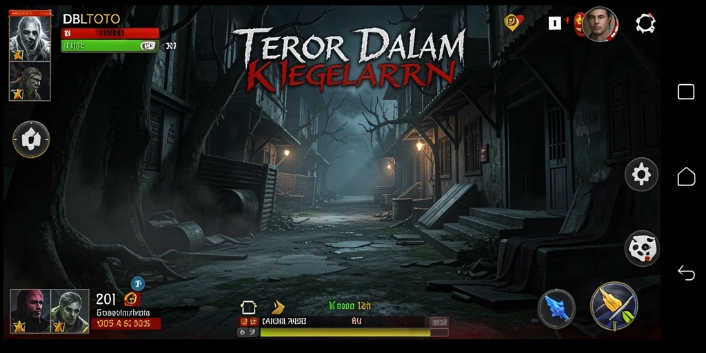 Screenshot gameplay DBLTOTO menampilkan suasana horror yang mencekam.