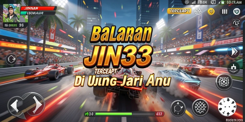 Tampilan utama gameplay balapan JIN33 yang menegangkan.