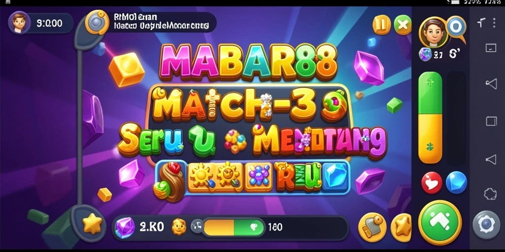 Tampilan gameplay MABAR88 dengan elemen Match-3 yang ceria.