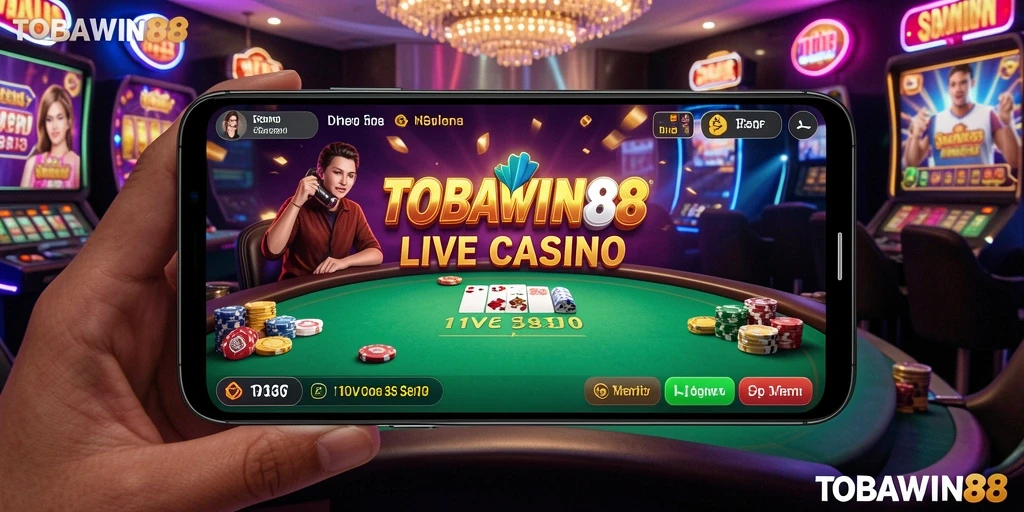 Tampilan gameplay Live Casino yang menegangkan di TOBAWIN88.