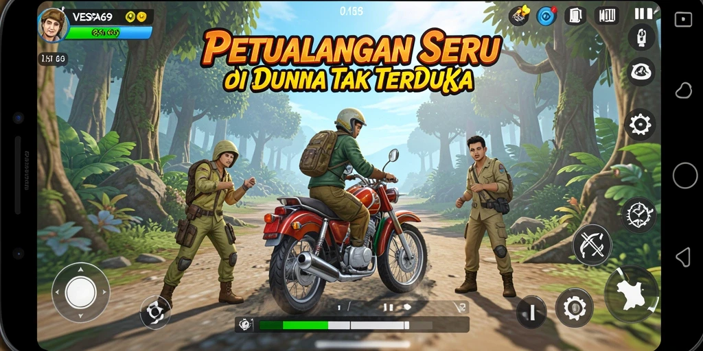 Tampilan gameplay seru di VESPA69 dengan lingkungan yang indah.
