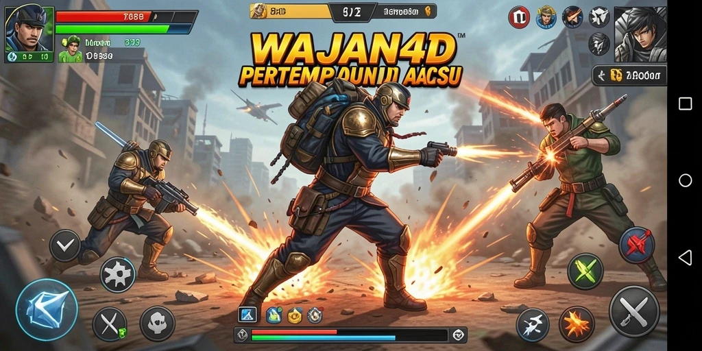 Screenshot gameplay WAJAN4D menunjukkan aksi pertempuran mendebarkan.